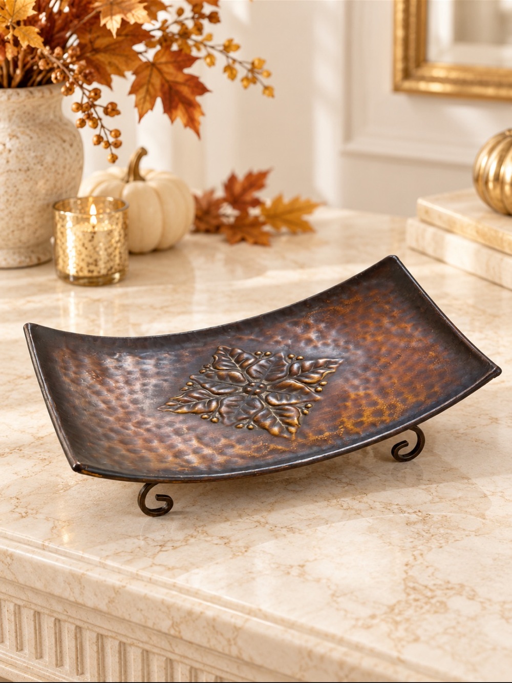 Beautiful Home Interiors Hammered Metal Display Tray in Bronze and Gold❤️8x10